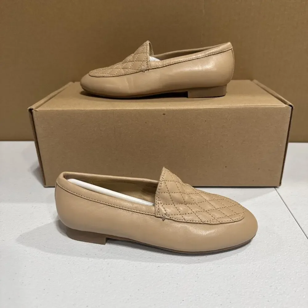 Onyx Girls Quilted Faux Leather Loafer Tan Flat Slip On Shoes Size US 12 / EU 30